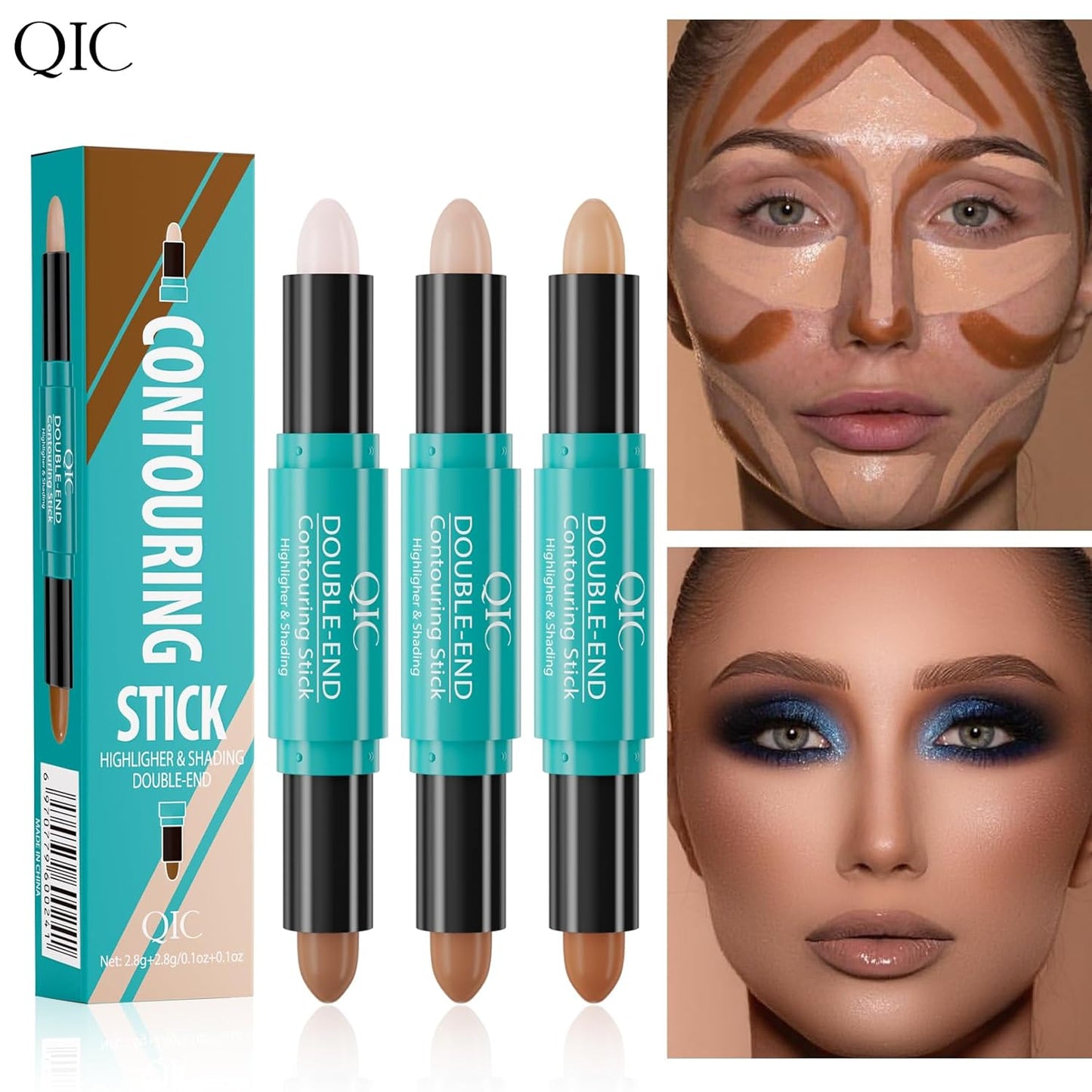 2-in-1 Contour & Highlighter Stick - Dual-Ended, Waterproof, Long-Lasting, for All Skin Tones (03# Nature colour + Light coffee)