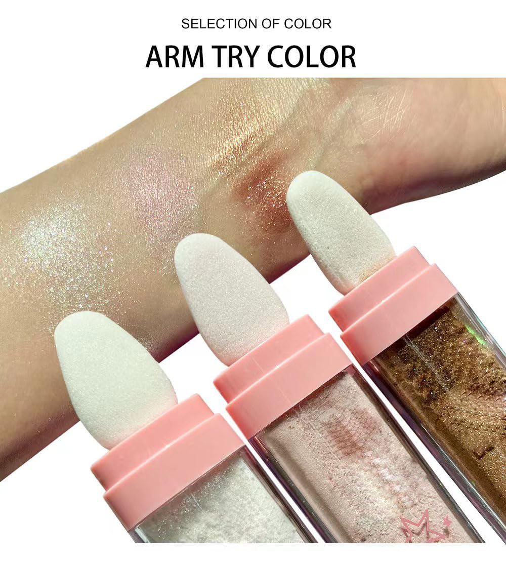 Glitter Powder Highlighter Makeup, Body Brightens the Natural Three-Dimensional Face Blusher Fairy Highlight Patting Powder. (03# Golden Brown)