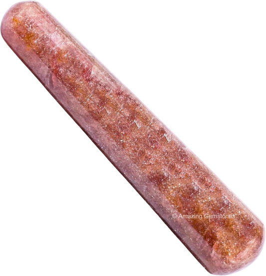 Amazing Gemstone Strawberry Quartz Crystal Wand Massage Stick - Pelvic Wand Gua Sha for Adults - Crystals and Healing Stones Massage Wands for Adults Gifts (Smooth)