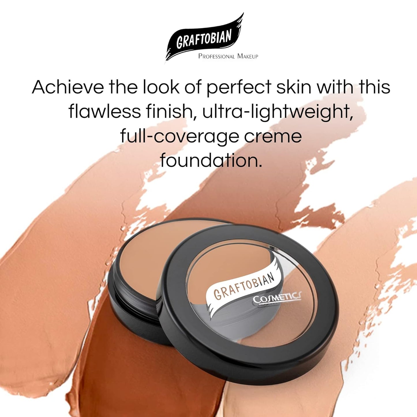 Graftobian HD Glamour Crème Foundation 1/2oz, Weightless Full Coverage Makeup, 65 Inclusive Shades, For All Skin Types, Natural or Full-Glam Looks, For Professionals and Beginners, Hazelnut
