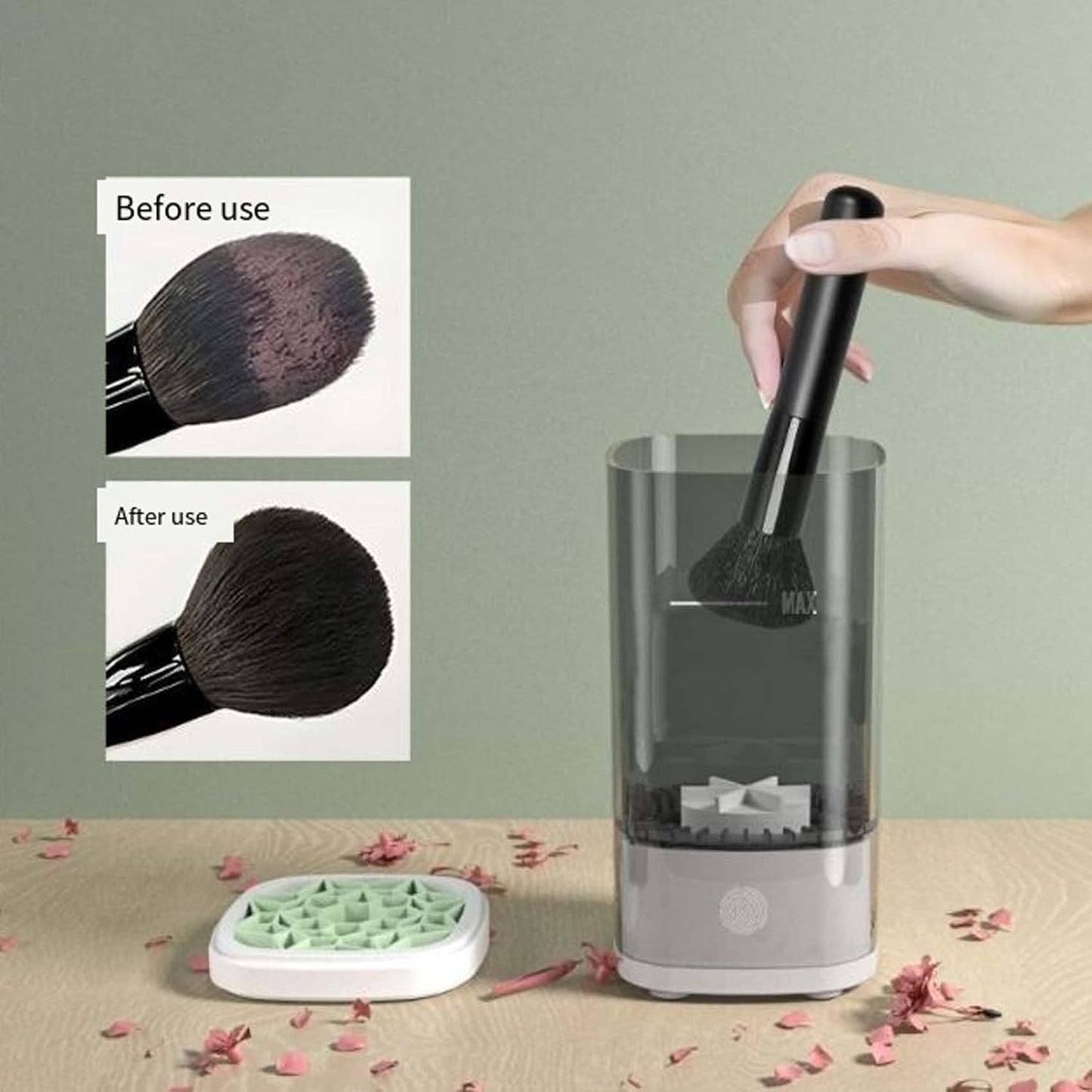 Wavearnn Electric Makeup Brush Cleaner,2025 upgrade 2-in-1 Electric Makeup Brush Automatic Cleaner,Efficient Deep Cleaning All Types Of Brushes,For All Types Of Brushes Set (charge,White)