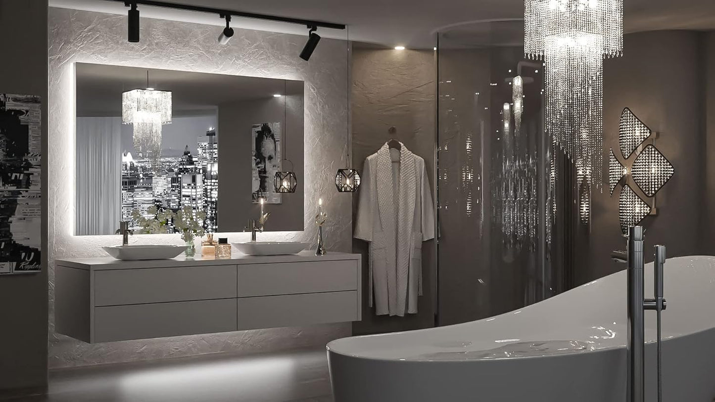 TETOTE 48 x 24 Inch LED Backlit Mirror Bathroom with Light,Anti-Fog,Dimmable,CRI90+,Makeup Vanity Mirror,Lighted Mirror(Horizontal/Vertical)