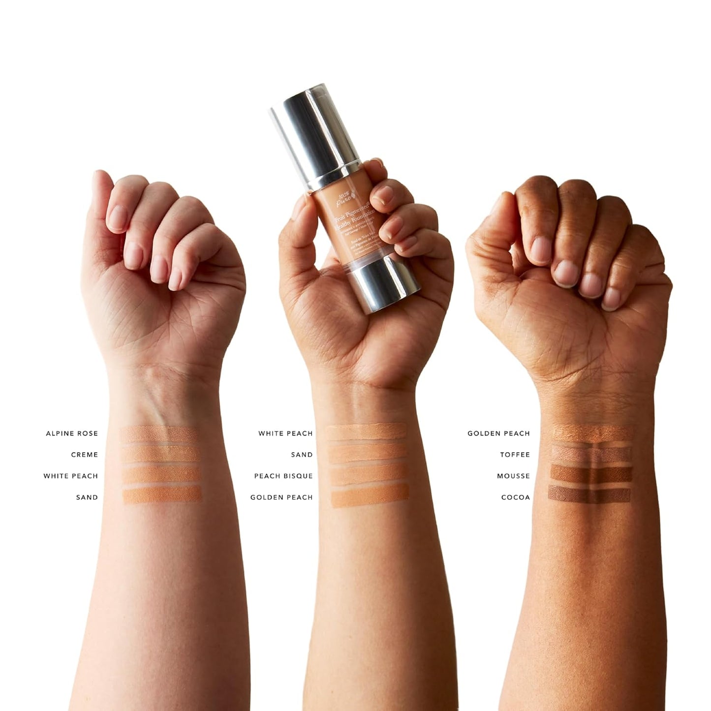 100% PURE Healthy Foundation Full Face Coverage Makeup, Liquid Matte Finish with Anti-Aging Benefits - Vegan Gorgeous Fruit Pigmented White Peach Color (Light with Warm Undertone) - 1 Fl Oz