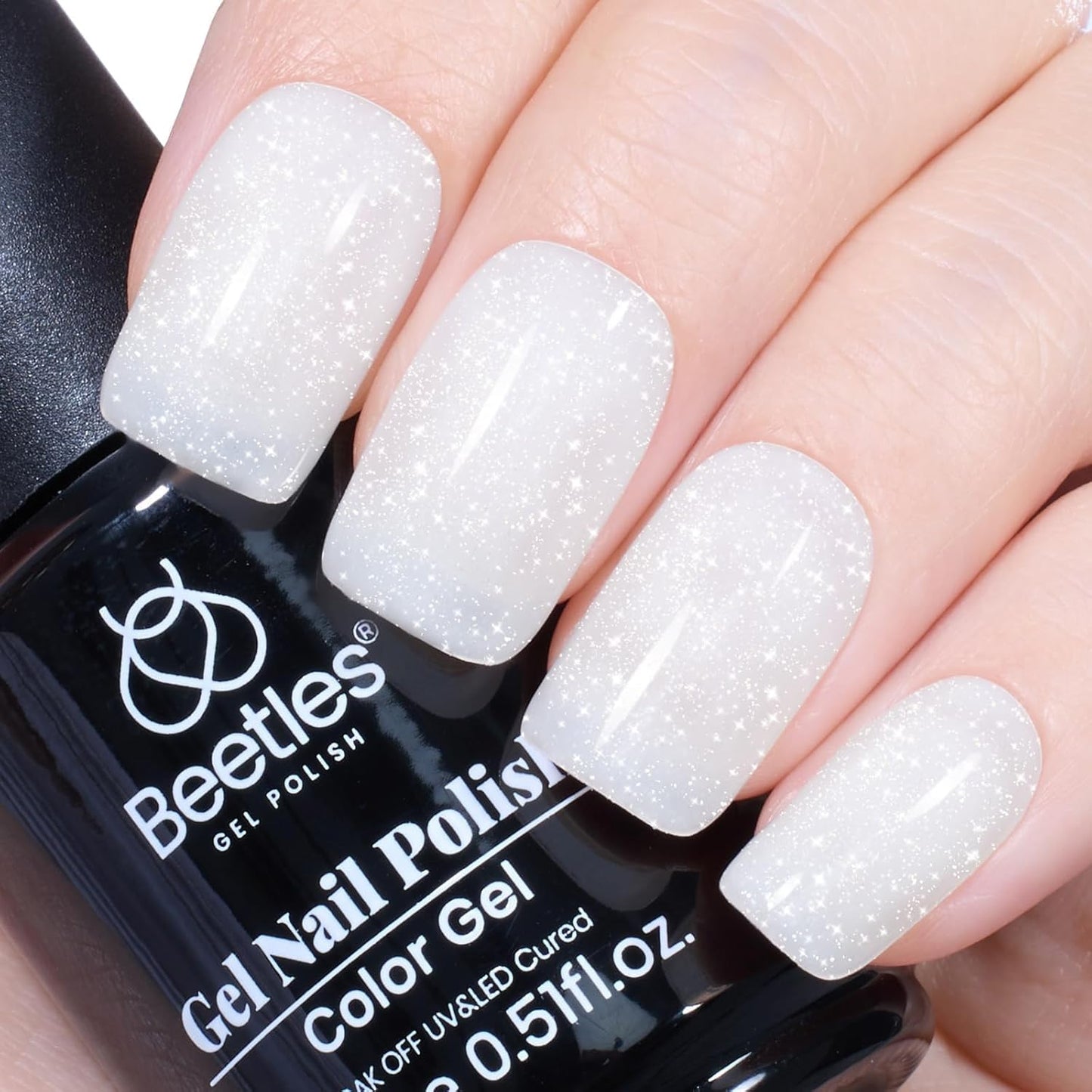 Beetles White Gel Nail Polish-15 ml Shimmer Glitter Milky White Gel Nail Polish Soak Off UV/LED Lamp Nail Art Manicure Salon DIY for French Nail Home Gift for Women Girls