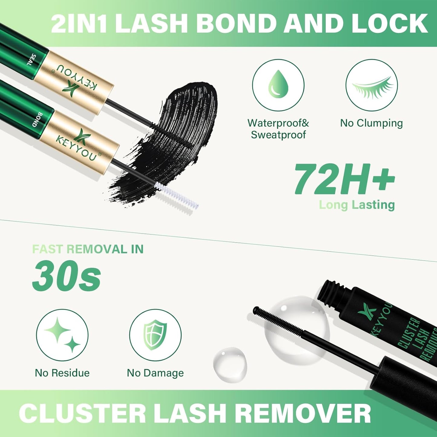 KEYYOU Lash Extension Kit DIY 300Pcs Lash Clusters Eyelash Extension Kit 50D C Curl 9-18MIX Lash Clusters Kit with Lash Glue Remover Applicator Easy to Use for Beginners(Kit,50D-C,9-18MIX)