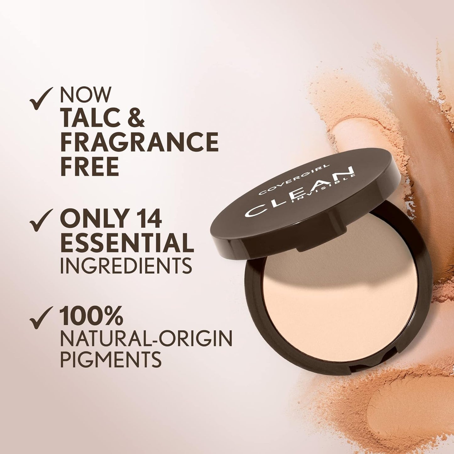 Covergirl Clean Invisible Pressed Powder, Lightweight, Breathable, Vegan Formula, Medium Light 135, 0.38oz (Pack of 2)