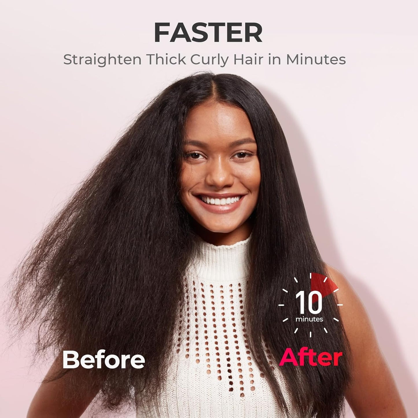 TYMO Hair Straightener Brush - Upgraded Ionic Plus Straightening Brush with Dense Bristles, 16 Temps, Dual Voltage | Ceramic Hot Comb for Women | Flat Iron for Thick Curly Hair, Pink