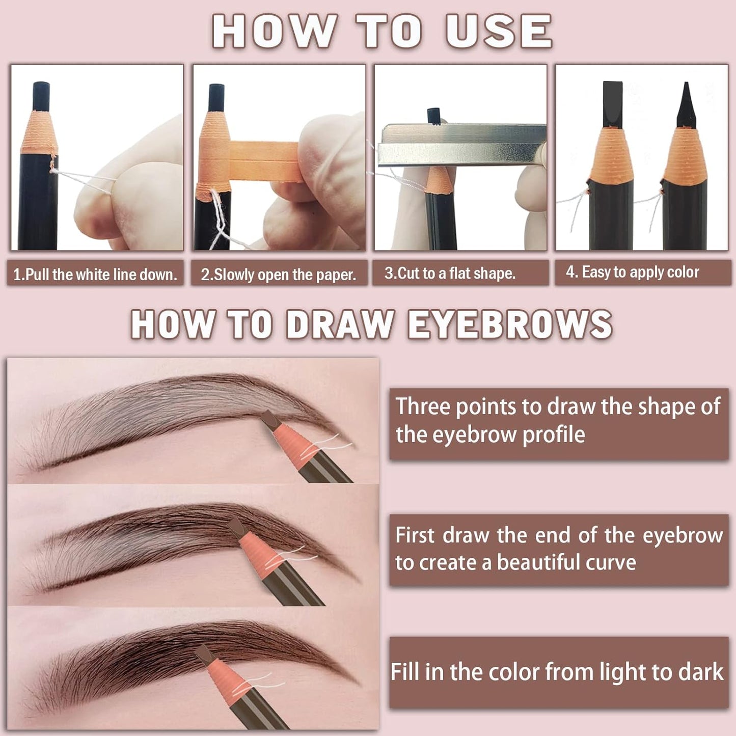 6 Piece Dark Brown Waterproof Eyebrows Pencil Tattoo Makeup And Microblading Supplies Kit-Permanent Eye Brow Liners In 5 Colors Waterproof Eyebrow Pencils Peel - Brow Pencil Set For Marking