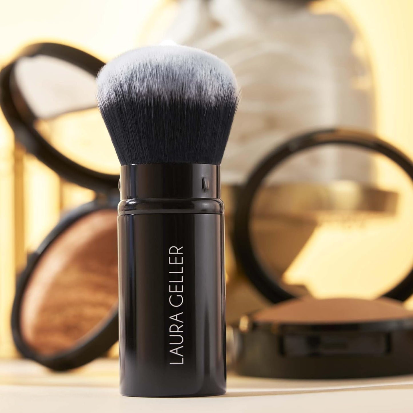 LAURA GELLER NEW YORK Laura's Must-Haves Kit 3pc: Baked Balance-n-Brighten Powder Foundation, Golden Medium + Spackle Skin Perfecting Makeup Primer, Hydrate + Airbrush Round Kabuki Brush
