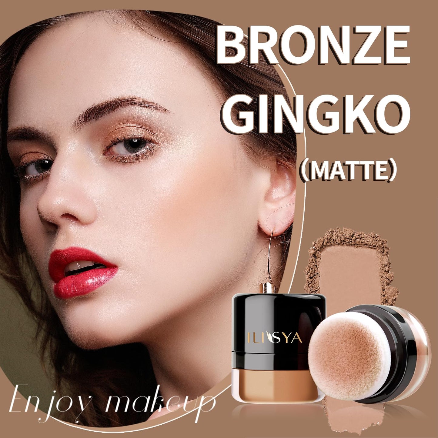 Face Blush Powder Makeup Soft Mushroom Blush for Cheeks Long Lasting Makeup Powder Highlight - Matte Finish (Bronze Gingko)