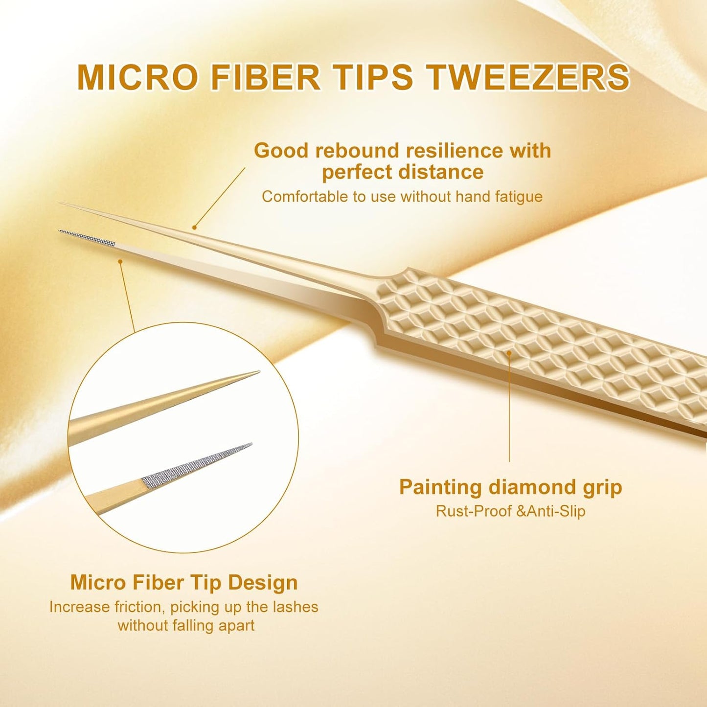 NAGARAKU Precision Fiber Tip Tweezer for Eyelash Extensions Diamond Handle 5cm Slim Tweezers Tip Anti-Static Anti-Slip Stainless Steel Pointed Separate Eyelashes Straight Tweezers with Box(AG-01)