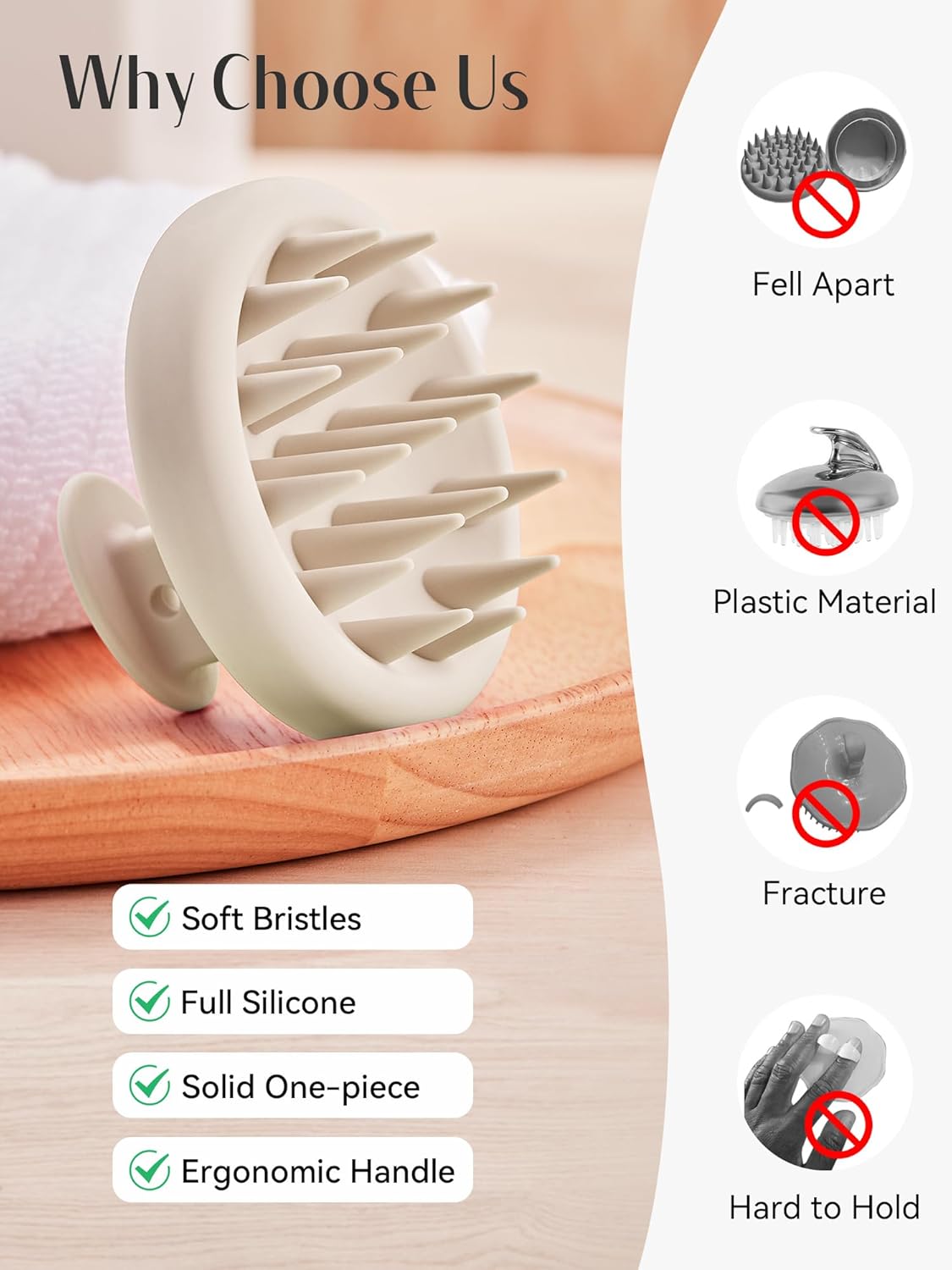 HEETA Scalp Massager Hair Growth, Scalp Scrubber with Soft Bristles, Integrated Silicone Design, Scalp Exfoliator for Dandruff Removal & Relax Scalp, Shampoo Brush Fit Wet Dry Hair Use, Oatmeal