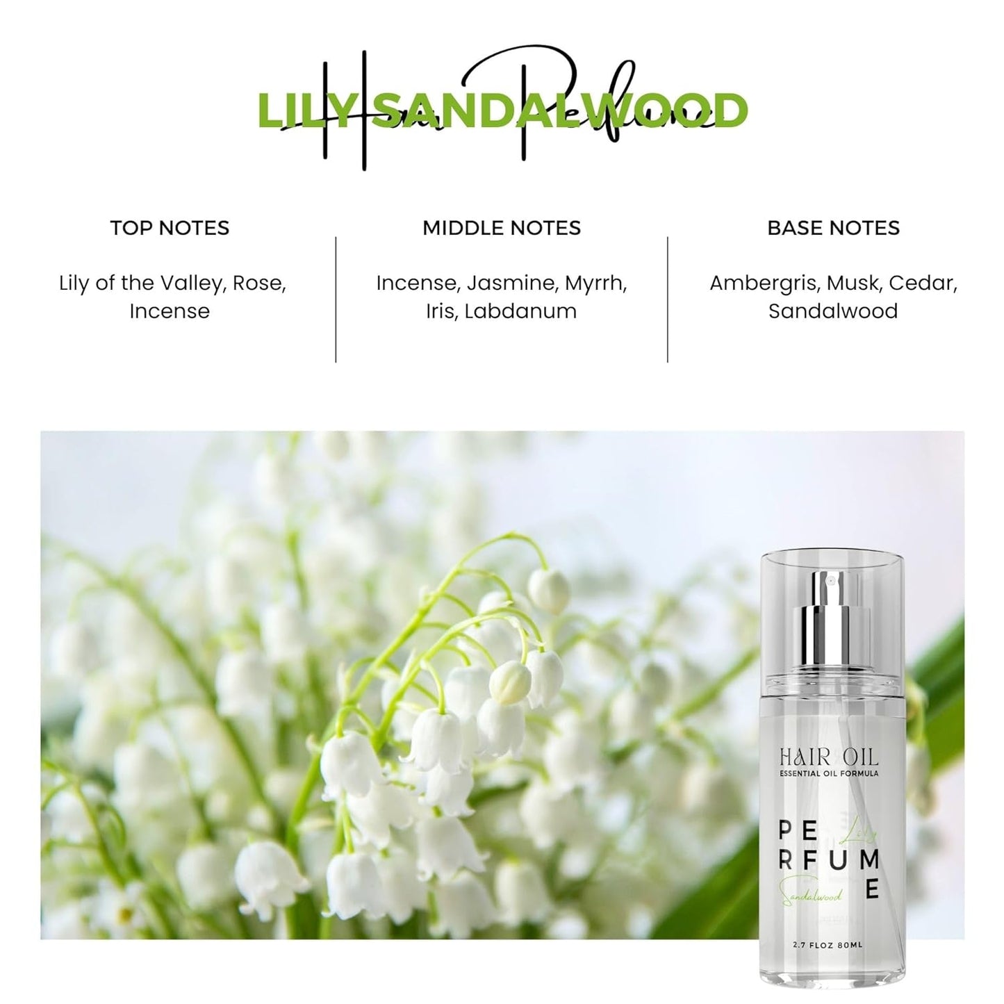 Hair Perfume Oil for Women (Lily Sandalwood), Argan Oil Heat Protection Spray for Dry, Damaged, Firzzy Hair Care, Long Lasting Fragrance Mist with Keratin & Elastin for Nourish & Smooth 2.7 fl oz