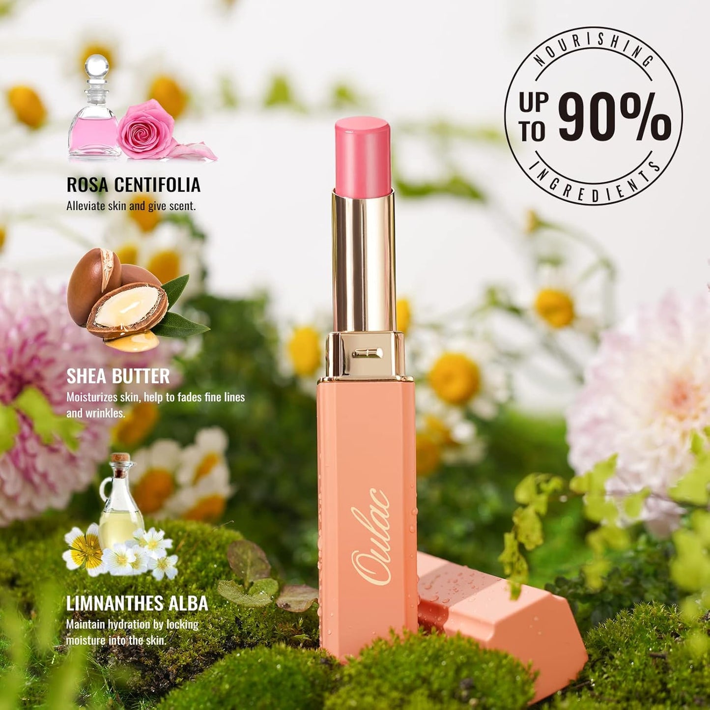 Oulac Shine Pink Lipstick for Women, 2 in 1 Glossy Light Pink Tinted Lip Balm, Hydrating Lipstick for Dry Lips, Moisture Shine Juicy Finish Vegan 2.2g/0.07oz (26)