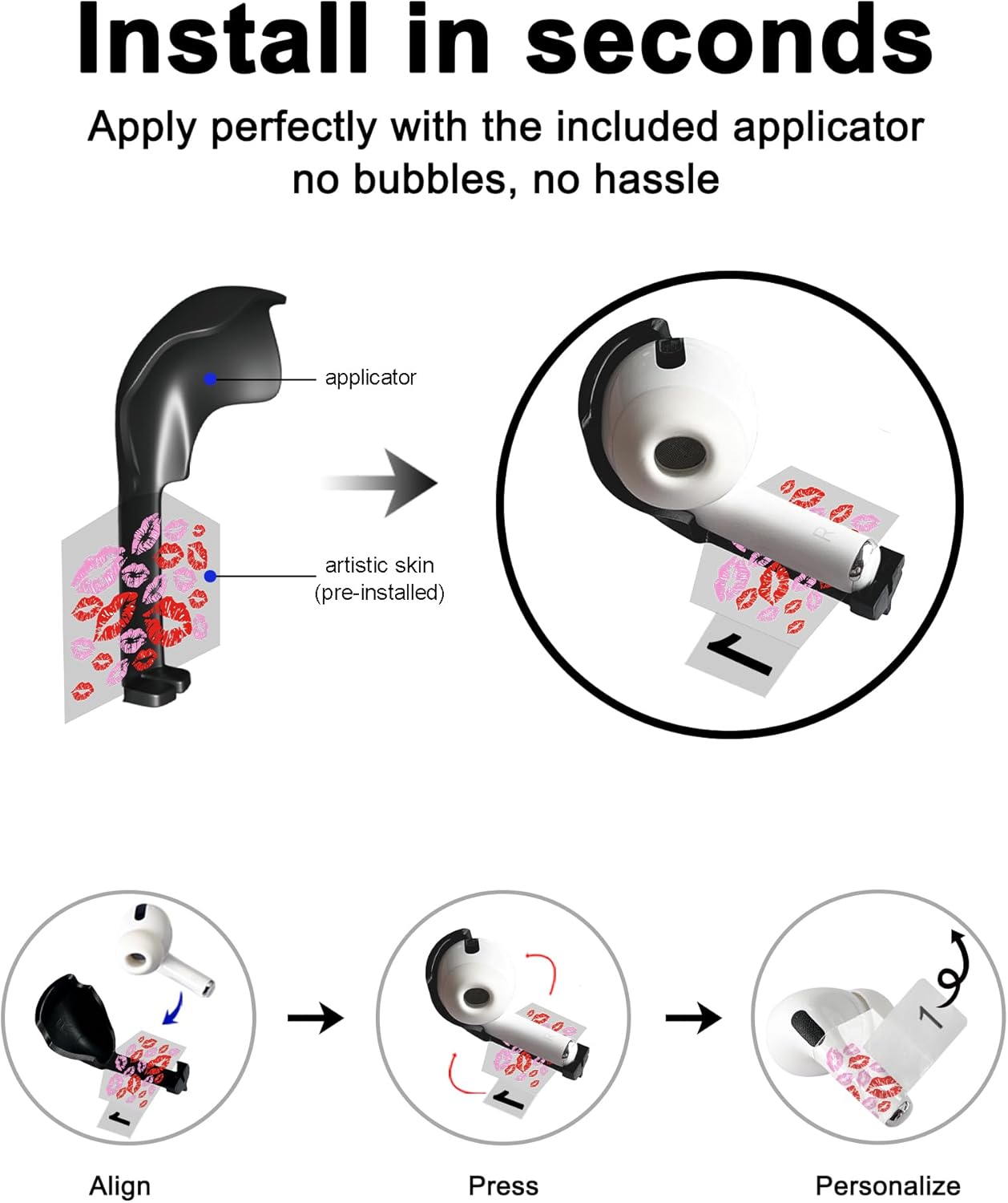 ROCKMAX AirPods Pro Skin Wrap, Customized AirPods Pro 2 Skin and Accessories for Women, Red Lip AirPods Sticker for Your Air Pods Decoration, with Installation Tool (HC 153)