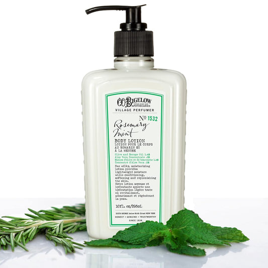 C.O. Bigelow Rosemary Mint Body Lotion, Village Perfumer Moisturizing Body Lotion with Aloe Vera, Borage Oil & Olive Oil, 10 Fl Oz