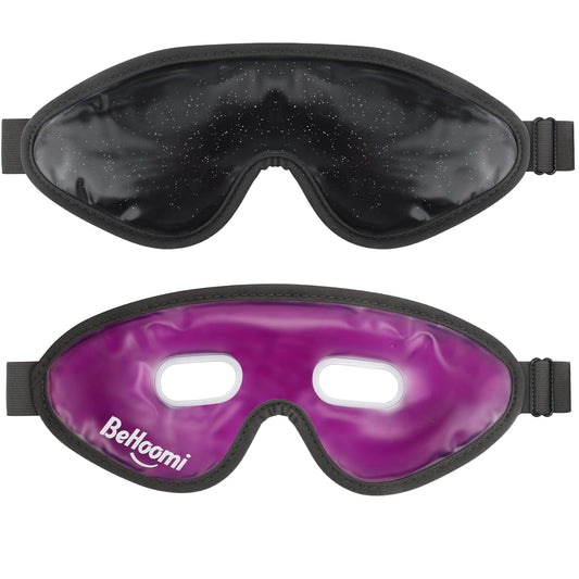 Cooling Eye Mask, Gel Eye Mask Cold Compress for Eyes, Reusable Eye Ice Pack, Cool Relaxation, Comfort Snug Fit, No Freeze, Eye Cover Ice Mask for Home, Office, 2PCS, Black & Purple