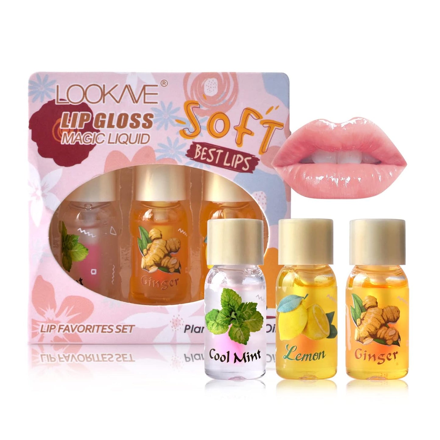 LAMUSELAND 3Pcs Mini Cute Lip Oil, Hydrating Clear Lip Gloss for Lip Care to Prevent and Soothe Dry, Chapped Lips (A (3Pcs))