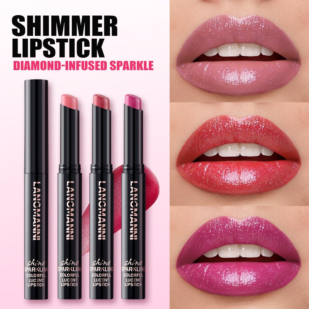 Jolilab 2Pcs Sparkling Lipstick Lip Gloss Long Lasting Waterproof Moisturizer Lip Balm Glitter Shimmer Metallic Lipstick, Diamond Shiny Bold Glow Goth Lipstick for Women Girls,Non-sticky(09+10