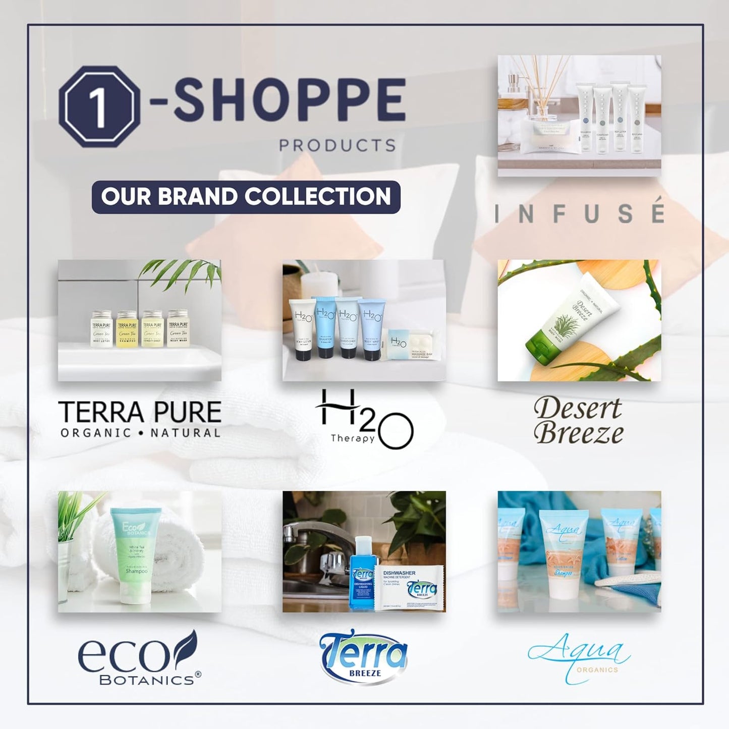 Aqua Organics Hotel Soaps and Toiletries Bulk Set | 1oz Hotel Shampoo & Conditioner, Body Wash, Body Lotion & 1oz Bar Soap Travel Size | Half Pallet 21 cases with 300 units each - 6,300 pieces