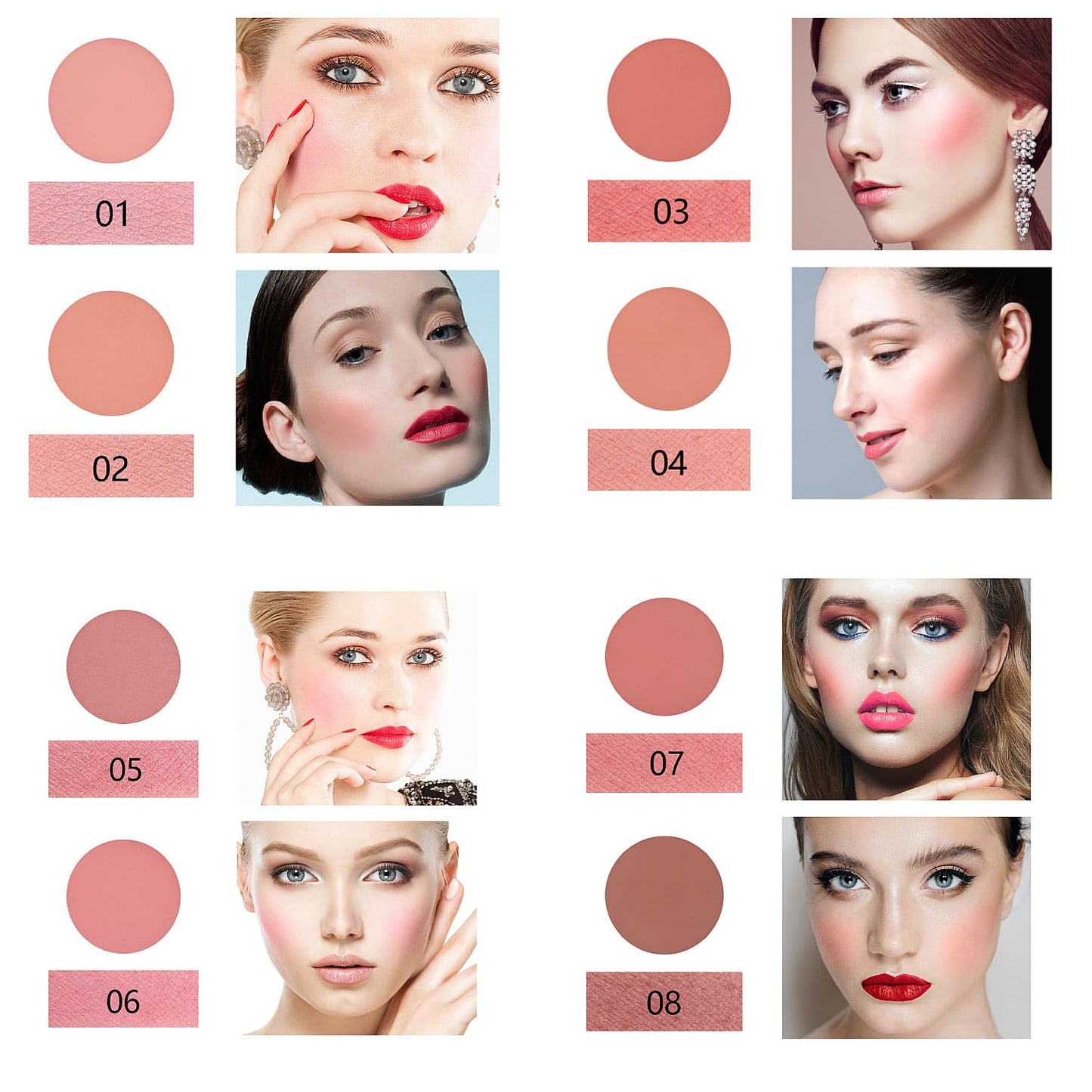 8 Color Blush Palette, Matte and Shimmer Powder, Highlight Face Blusher Buildable, Professional Facial Contour Blush Pallet Pigmented and Long Last For Natural Fair Dark Skin Tone