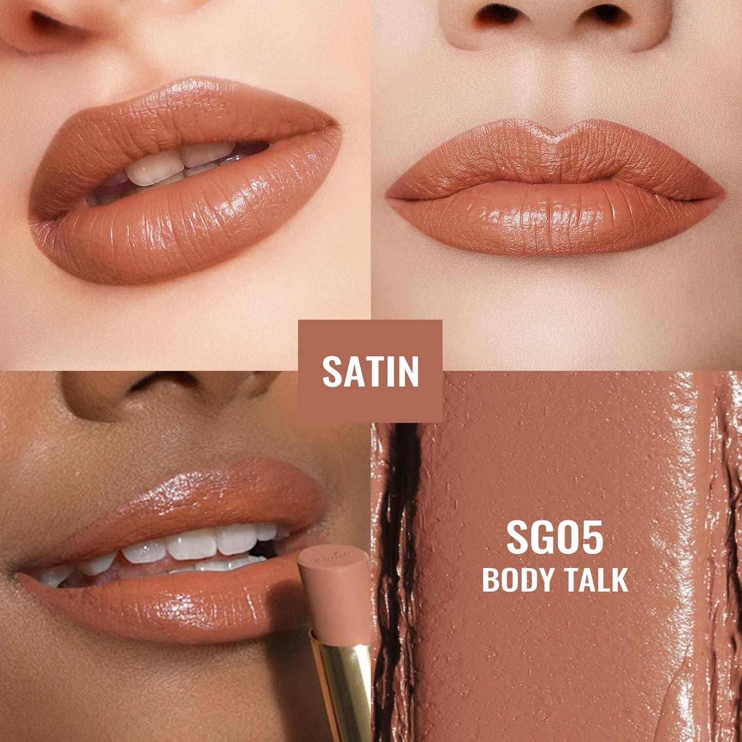 Oulac Brown Lipsticks for Women, Orange Matte Lip Stick, Full Coverage Lip Color, Satin Matte Finish, Cream Texture, Hydrating, Infused with Hyaluronic Acid, Vegan & Clean Beauty 4g SG05 Body Talk