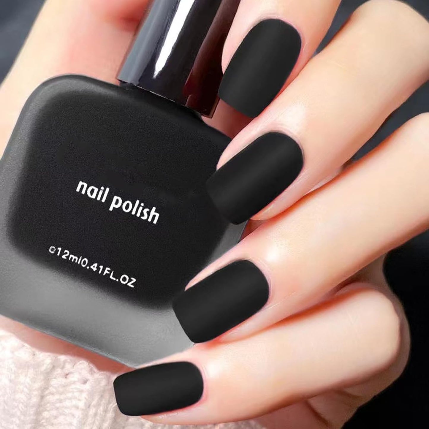 NovaCharm 12ml Black Matte Nail Polish, Quick Dry Nail Lacquer for Nail Art Varnish, Mist Effect Matte Finish Velvet Nail Polish, Silky Velvet Fingernail Polish For Women Girls Manicure DIY at Home