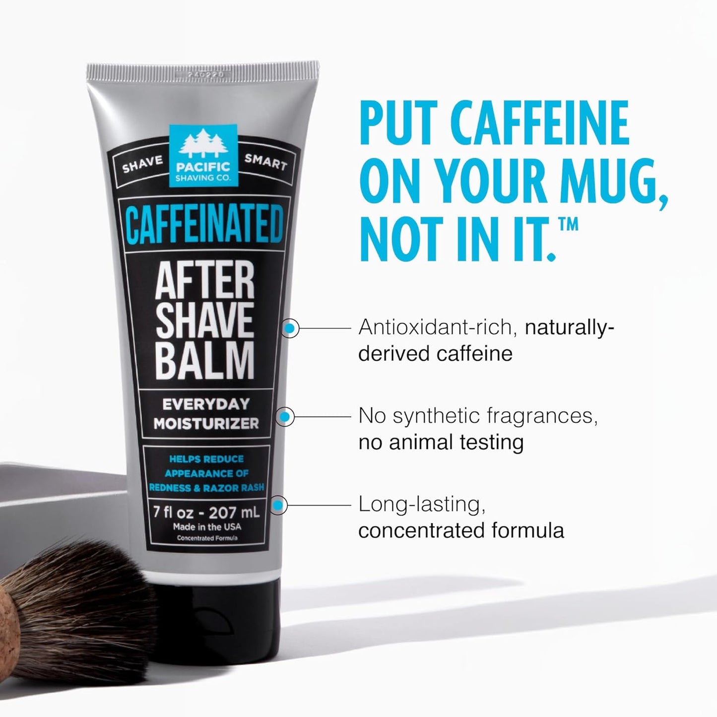 Pacific Shaving Company Caffeinated Aftershave, Men's Grooming Product - Antioxidant Daily Face Lotion + After Shave - Soothing Aloe & Spearmint Post Shave Balm for Sensitive Skin (7 Oz, 2 Pack)