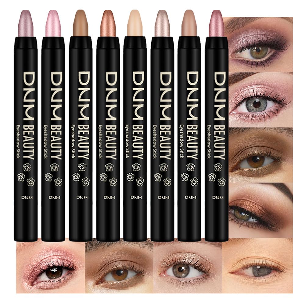 Kaely 8Pcs Cream Eye Shadow Sticks Set, Matte Shimmer Eyeliner Pencil Eyeshadow Palette Makeup, Eye Highlighter Brightener Stick for Older Women Waterproof Pigmented, sombras para ojos, New-09