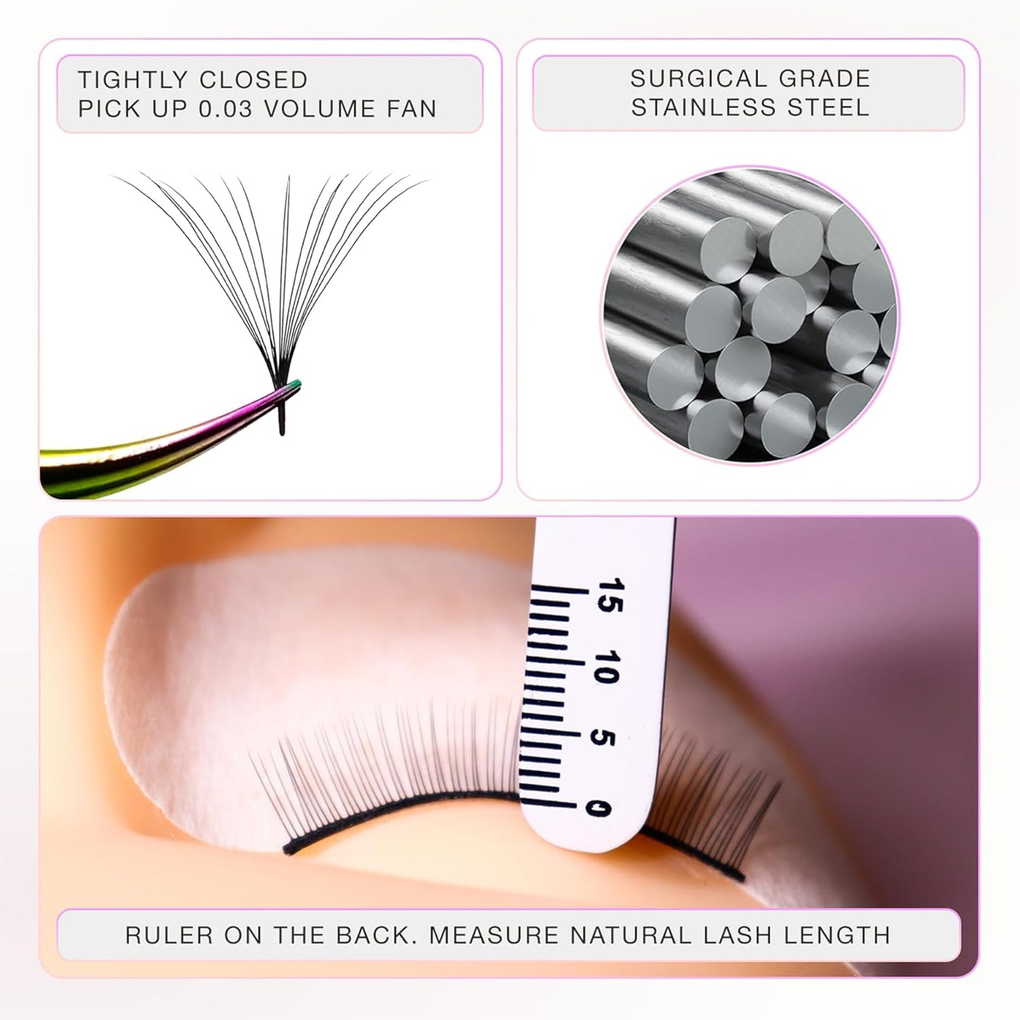 Curacoro Lash Tweezer - Professional & Precision Fiber Tip Grip Lash Tweezers for Eyelash Extensions, Multi Shapes & Purposes Tweezers for Volume, Isolation & Classic Lashes (Silver, Volumizer)