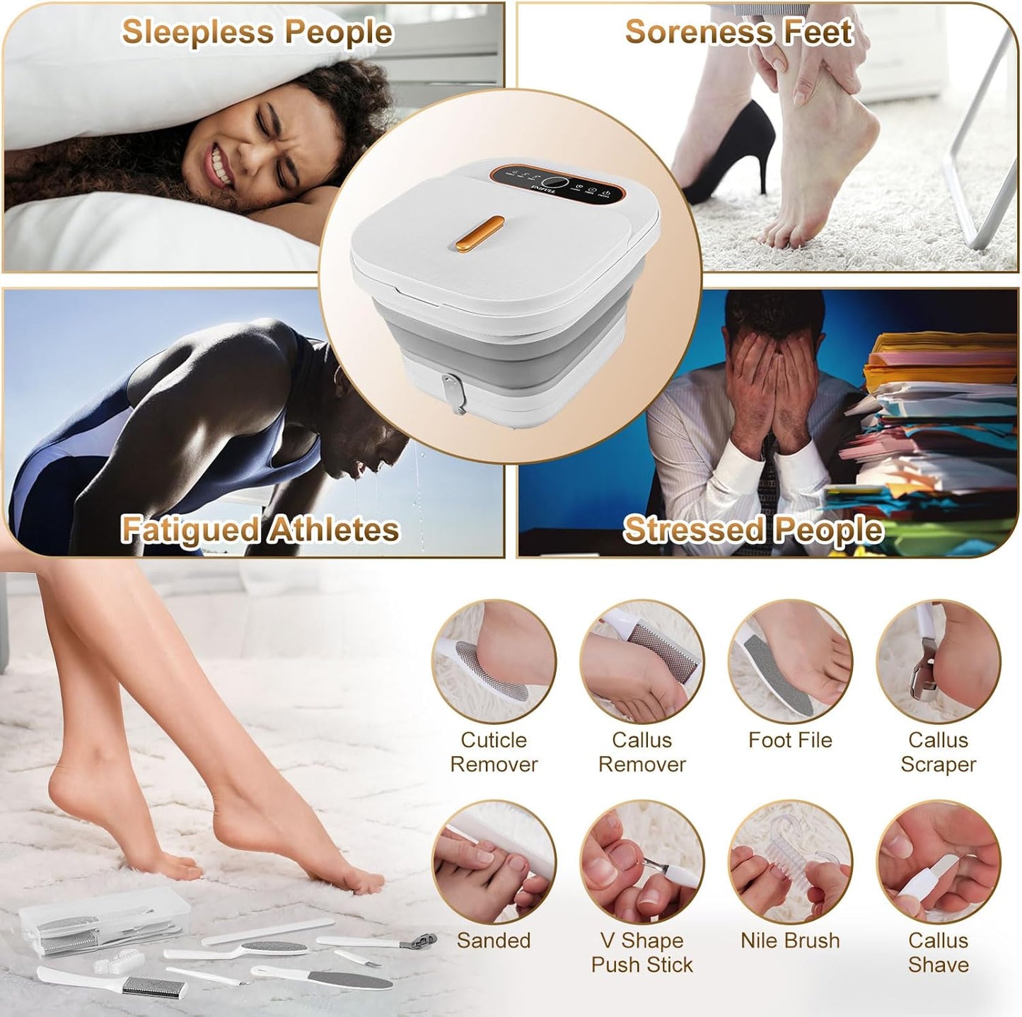 Collapsible Foot Spa Bath with Heat, Touch Screen, Remote Control, Massage Rollers, Timer, Bubble, Foot Pedicure Kit, Temperature Control Pedicure Foot Spa, Foot Bath