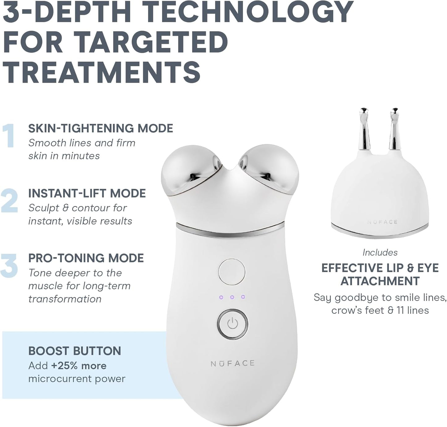 NuFACE TRINITY+ Microcurrent Facial Device + Effective Lip & Eye Attachment - FDA Cleared Skin Tightening & Face Toning Device for Targeted Treatment + Microcurrent Gel Activator, Silk Crème & Brush