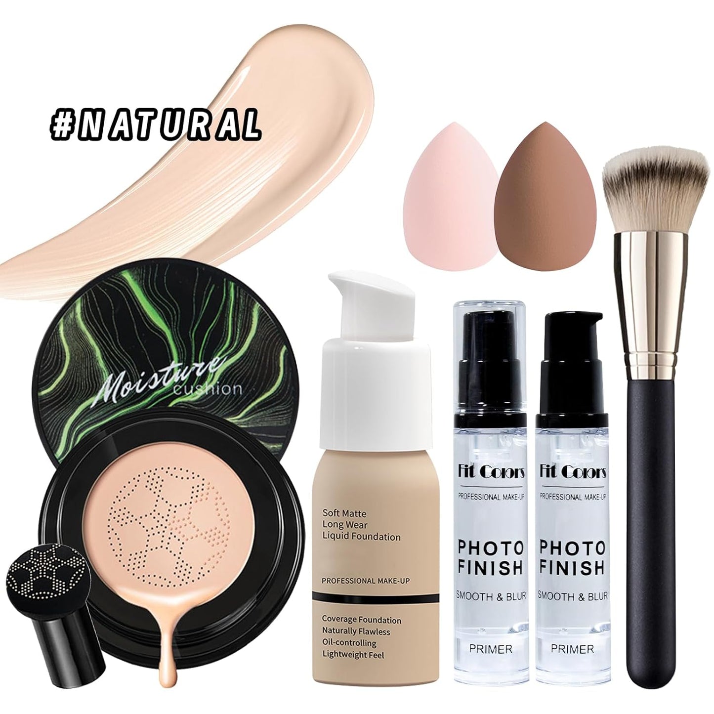 Face Primer, Makeup Brush and Sponges, Eyebrow Soap and Pencil, Mascara, Winged Eyeliner Stamp, cosmetic bag，Eyebrow Soap and Pencil, Mascara, Winged Eyeliner Stamp