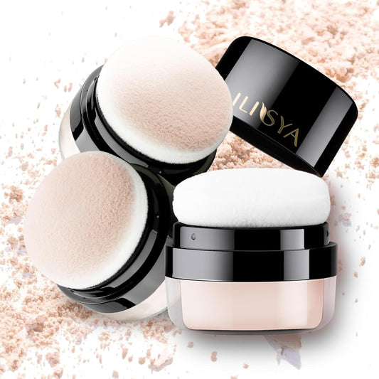 Setting Powder Lightweight Loose Powder Finishing Powder Long-Lasting Face Powder Waterproof with Soft Mushroom Powder Puff & Mirror, Matte Finish (Fair Ivory)-3 Boxes