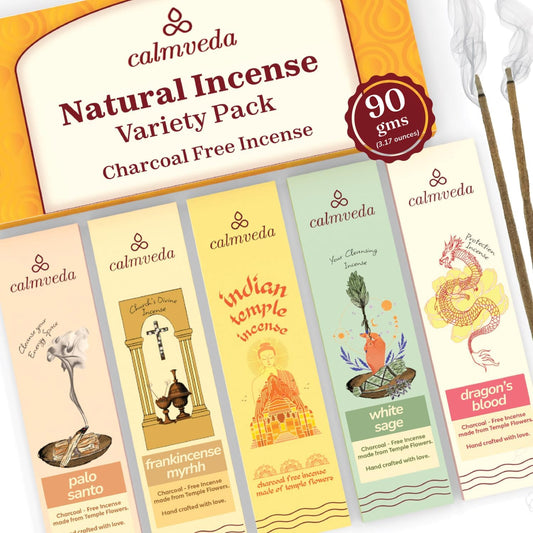 Natural Incense Sticks Variety Pack - (5 Variants) Charcoal Free Inscents-Sticks, Made from Upcycled Flowers | Sacred Insence-Sticks from All Cultures (Inciensos Aromaticos)