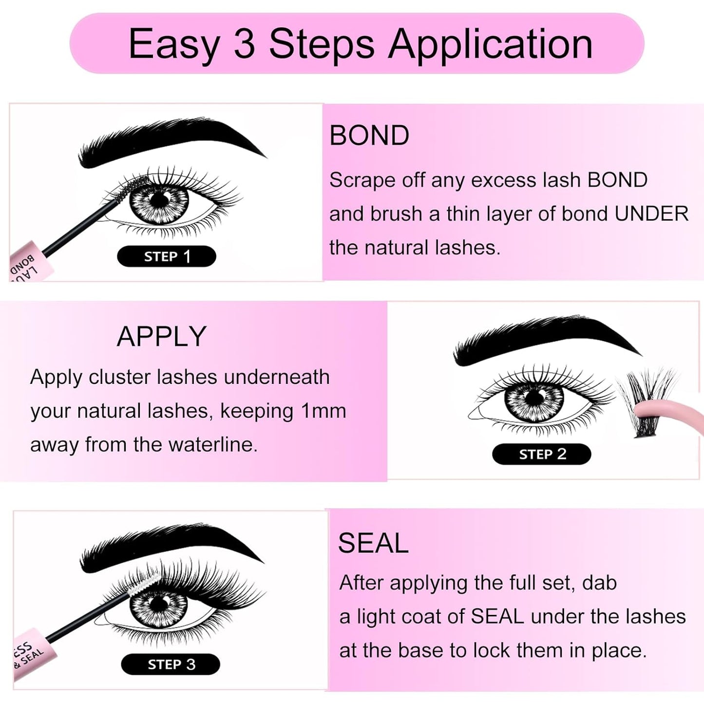Lash Clusters Kit LAUBESS DIY Lash Extension Kit Lash Bond and Seal Waterproof Lash Glue Remover Tweezers Brush Cluster Eyelash Extensions Kit Eyelash Clusters (Kit 50D-C-Mix14-18)