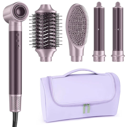 Dual Voltage Hair Dryer Brush for Travel – 5 in 1 Air Styler with High-Speed Blow Dryer, Ionic Anti-Frizz, Compact Design with Travel Bag, Ideal for Europe & Worldwide Use (100V–240V)