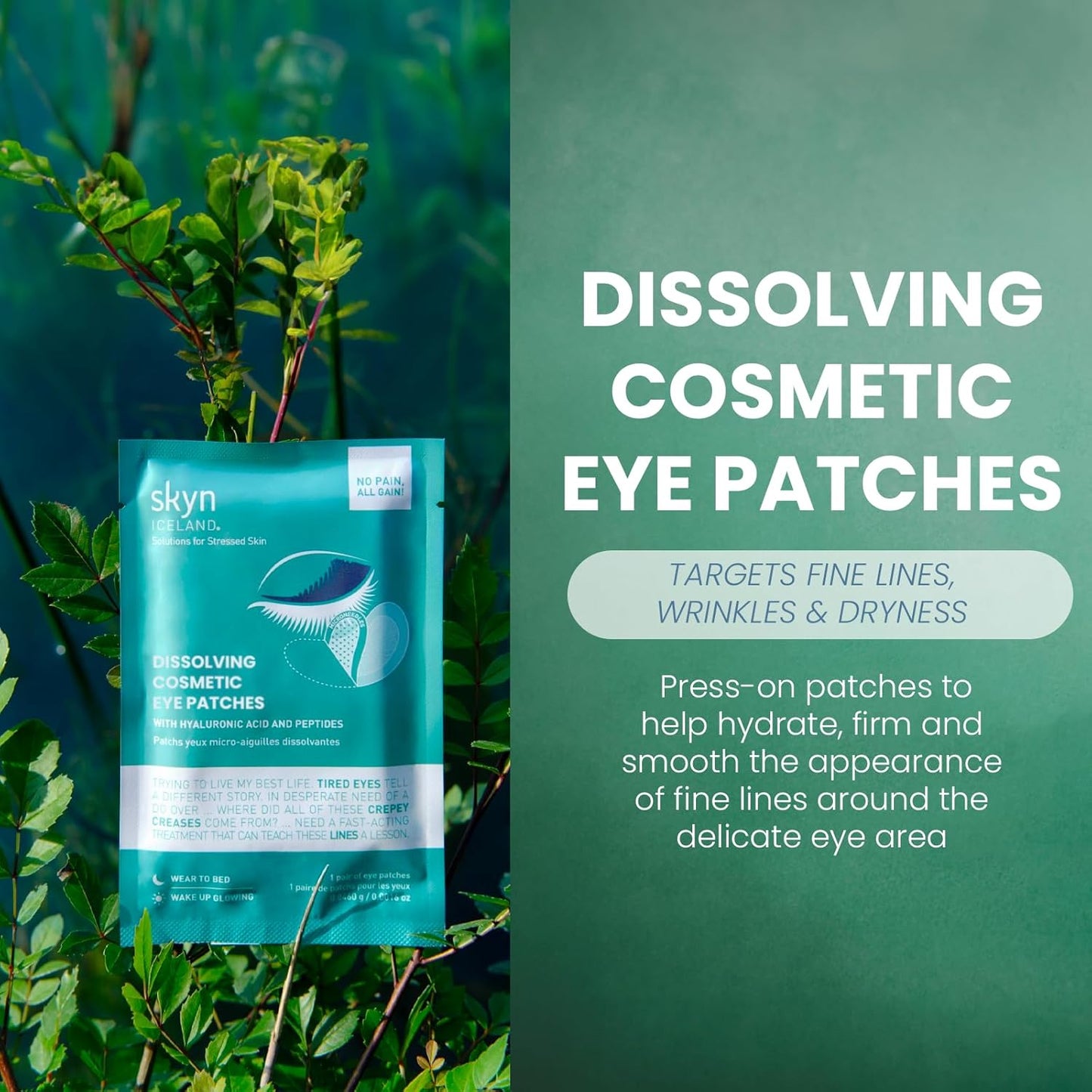 skyn ICELAND Dissolving Microneedle Under Eye Patches with 39% Hyaluronic Acid and Peptides, No Slip Overnight Eye Mask for Fine Lines, Wrinkles and Firming, Vegan, All Skin Types, 3 Pairs
