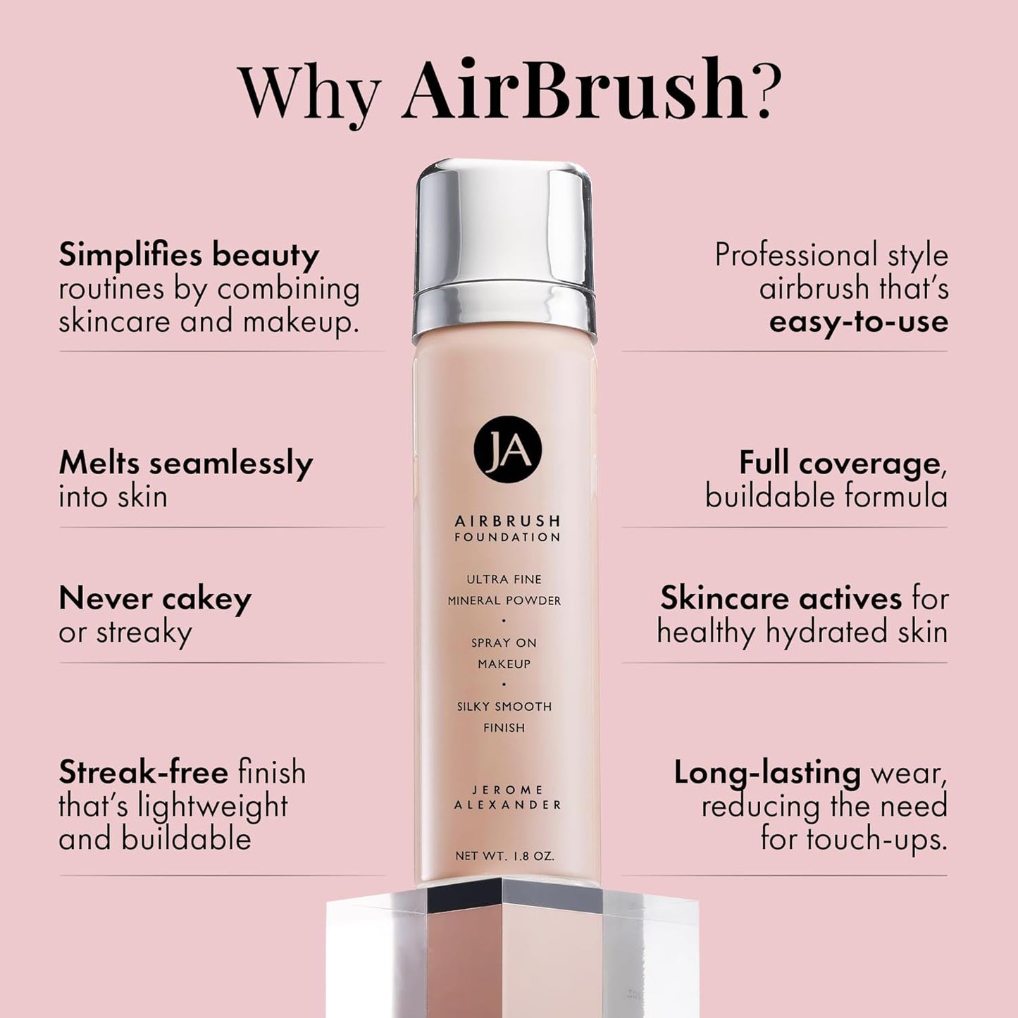 MagicMinerals AirBrush Foundation by Jerome Alexander – 2pc Set with Airbrush Foundation and Kabuki Brush - Spray Makeup with Anti-aging Ingredients for Smooth Radiant Skin - Cognac