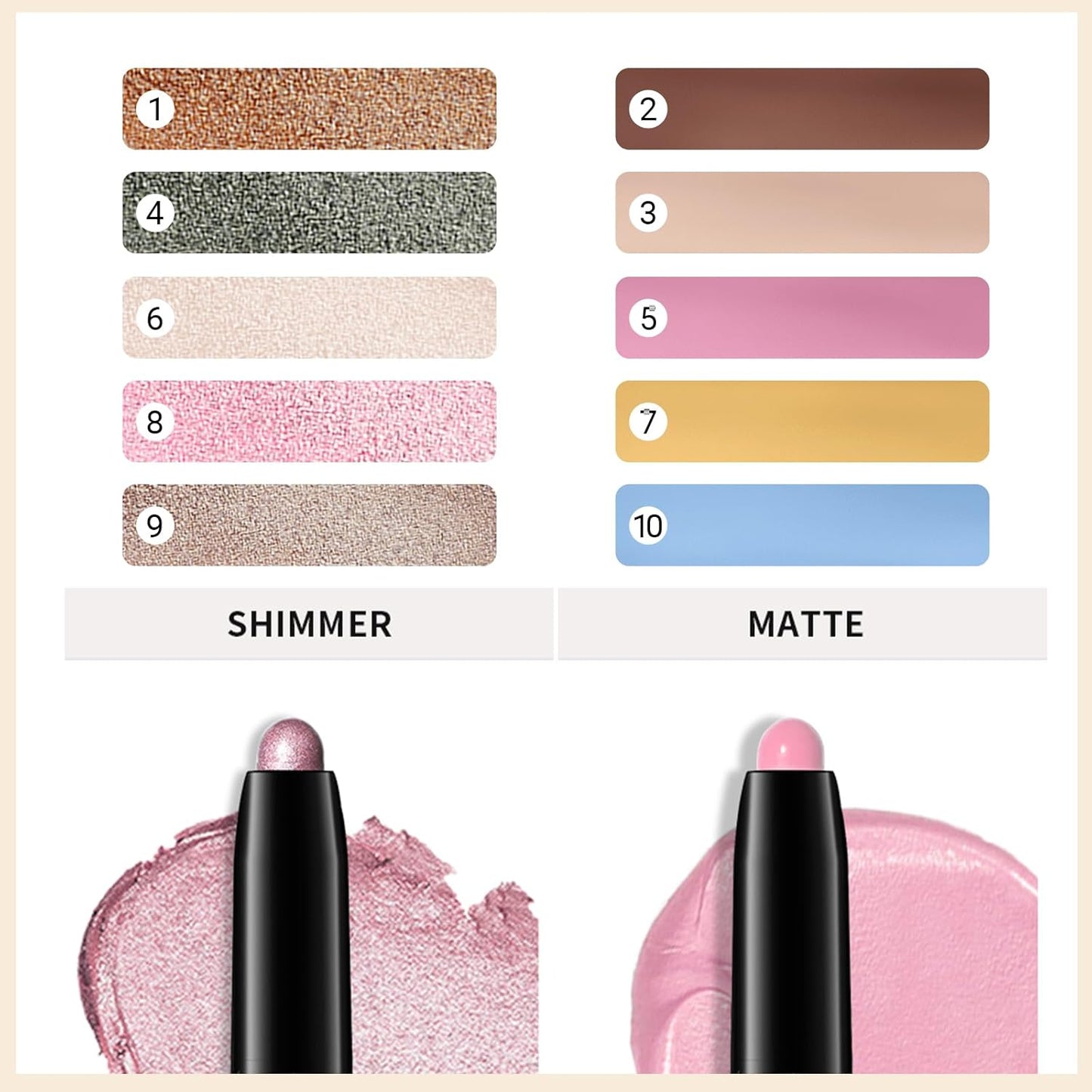 Erinde Waterproof Eyeshadow Stick, Cream Eye Shadow Stick, Long-Lasting, Crease-Proof, Cream to Powder Buildable & Blendable Eye Shadow Pencils Crayon, Vegan & Cruelty-Free, 09 Champagne