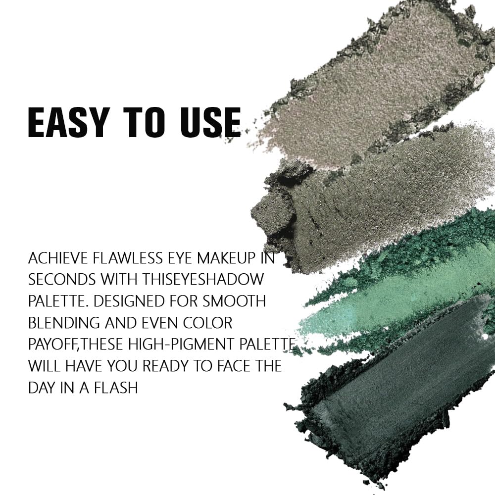 4 Colors Matcha Green Eye Shadow Powder Palette Makeup, Highly Pigmented Waterproof Matte Shimmer Quad Eyeshadow Palette for Women, paleta de sombras de ojos, Blendable, Vegan 12