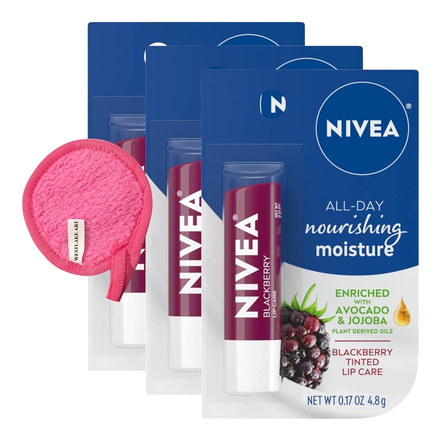 Lip Balm Hydrating, 0.17 Oz, Bundled with Westlake Art Makeup Cleansing Cloth, Enriched with Avocado & Jojoba for Soft, Smooth Lips, Hydrating Lip Balm, Blackberry Scent, Lip Balms & Moisturizers~ [P
