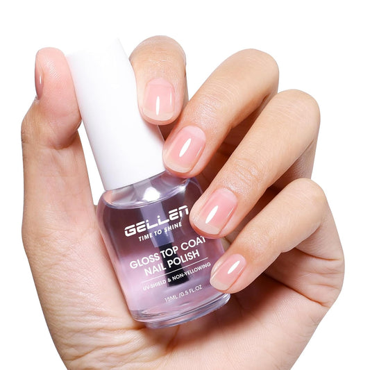 GELLEN Clear Nail Polish Top Coat, High Gloss Shine Top Coat Quick Air Dry UV-Resistant, Long Wear and Scratch Resistant, Chip Resistant, Protects Color & Nails, Non UV Gel, Hema Free, Non-toxic