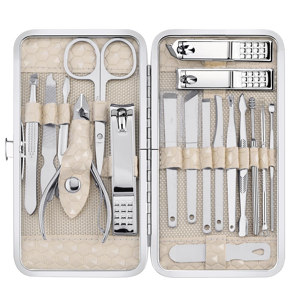 Yougai Nail Clippers set for Men and Womens Gift Manicure Set 18 Pieces Stainless Steel Manicure Kit,Nail Care Tools with Luxurious Travel Case