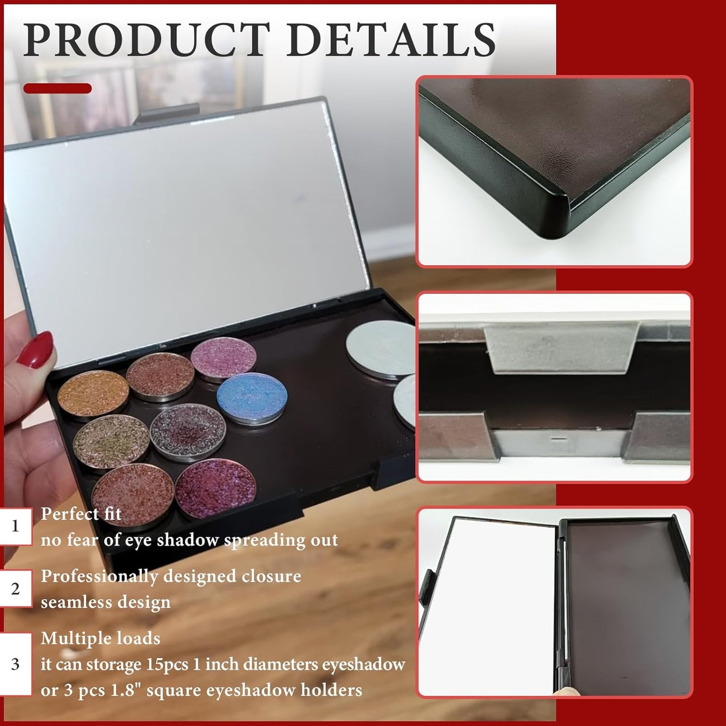 Magnetic Makeup Palette Empty with Mirror - Professional Empty Makeup Palette and Strong Magnetic Base - DIY Cosmetics Storage Box for Eyeshadow, Blush, Lipstick - Compact & Portable Design.