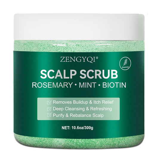 Scalp Scrub, Rosemary & Mint Oil & Biotin Scalp Exfoliator Scrub Shampoo with Silicone Cleansing Massager, Hair Treatment for Itchy Scalp, Dandruff & Buildup Removal & Thick and Strong Hair Growth