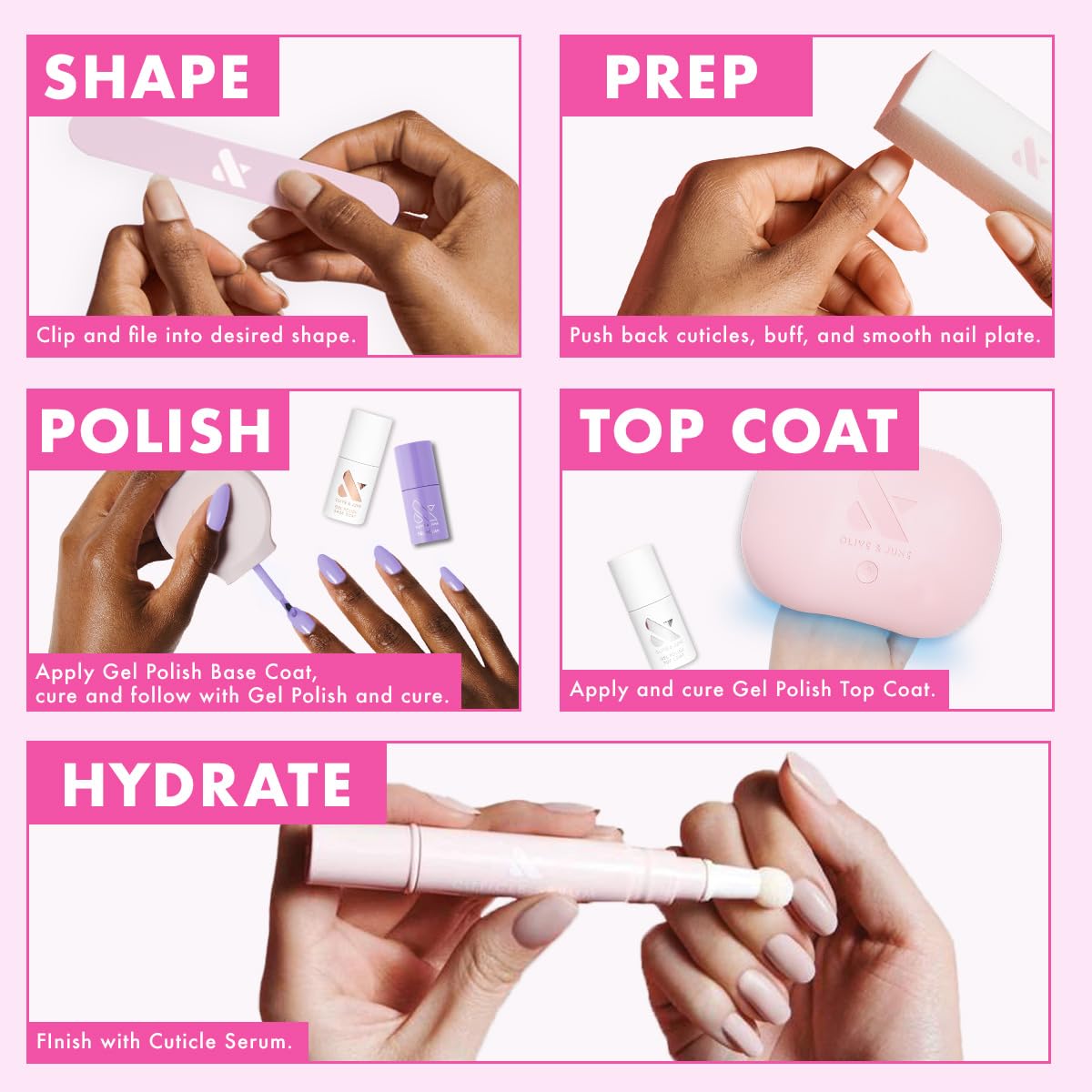 Olive & June Gel Polish | UV LED Nail Lamp Needed | Long Lasting Formula | Up to 21 Days of Wear | Damage-Free Removal | Salon-Quality Manicure, Pedicure at Home | HD | Crisp White