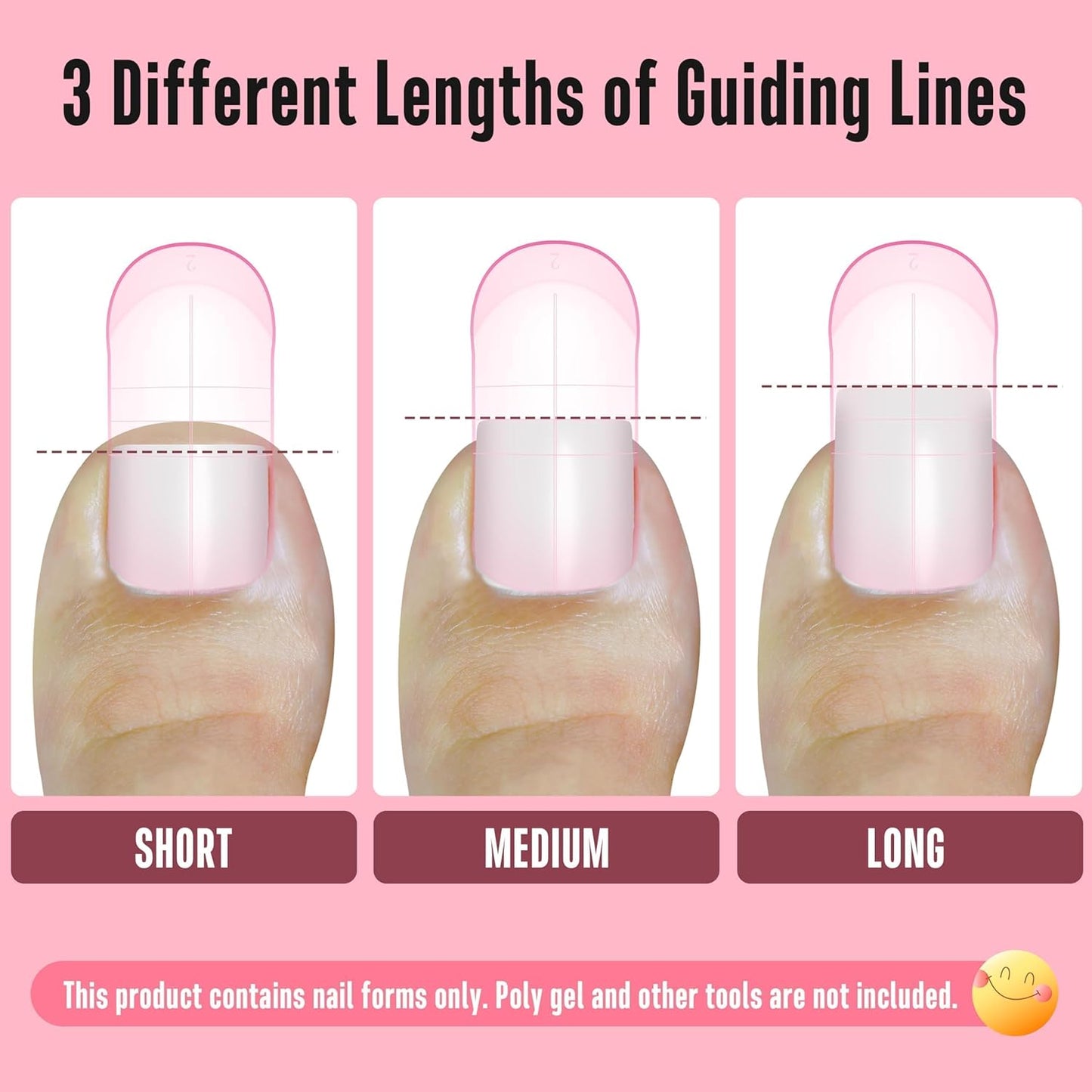 300 Pcs Toe Nail Dual Forms for Poly Gel Toenail Extension, PINK, Reusable Molds for Polygel Buider Hard Gel Acrylic French Tip Toenails, for Nail Art Salon Pedicure & DIY at Home 15 sizes