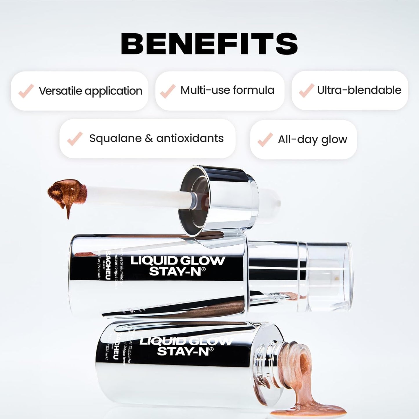 Sacheu Liquid Glow STAY-N Liquid Highlighter & Illuminator Makeup — 30ml Long Lasting Luminous Glow Lightweight Dewy Finish, Aura Glow