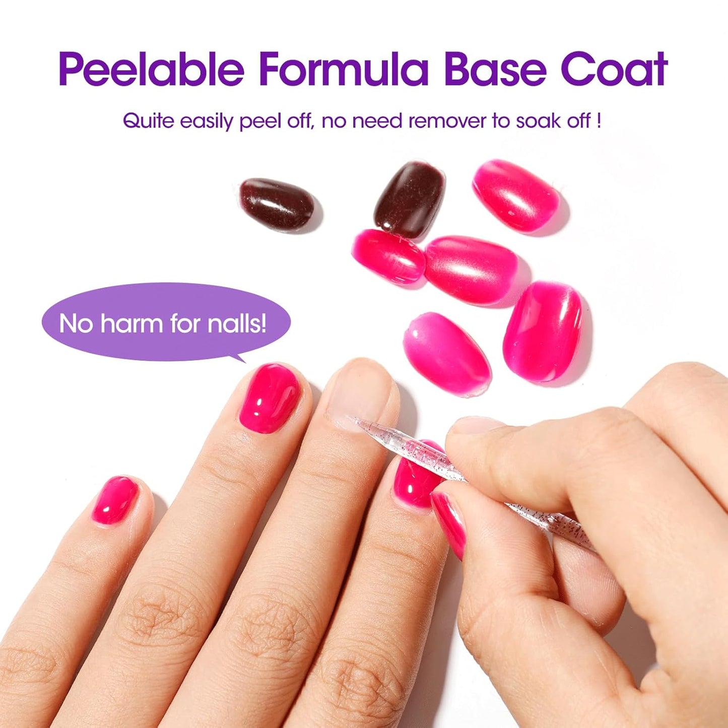 GELLEN Peel Off Base Coat, 18ml Peelable Gel Base Coat for Gel Nail Polish, UV LED Lamp Needed Clear Nail Polish without Soaking for Take off Nail Practice Beginners
